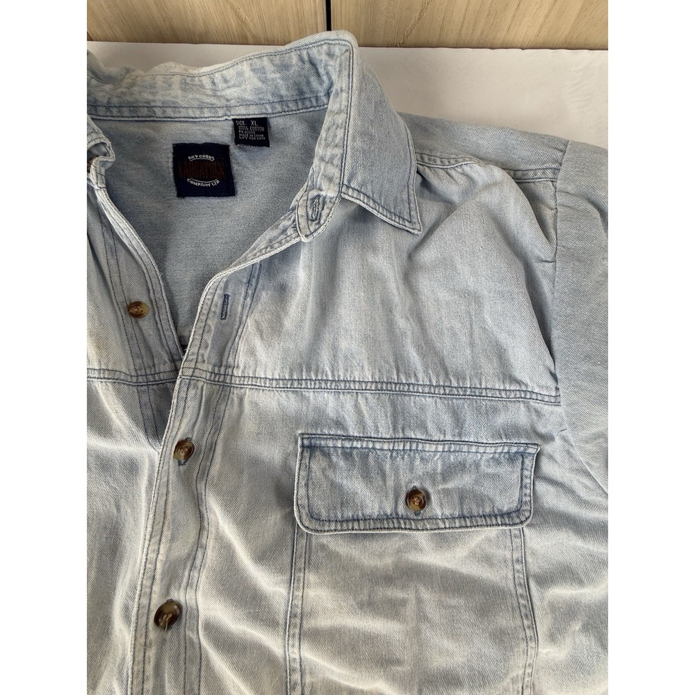 Sagebrush Company Mens XL Light Wash Denim Shirt Short Sleeve 100% Cotton